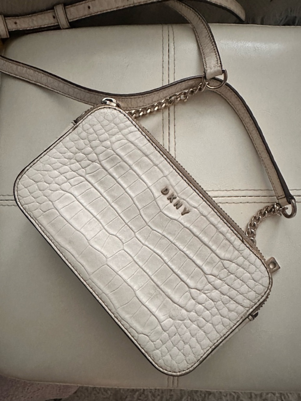 DKNY Cream Croc-Embossed Crossbody Leather Bag